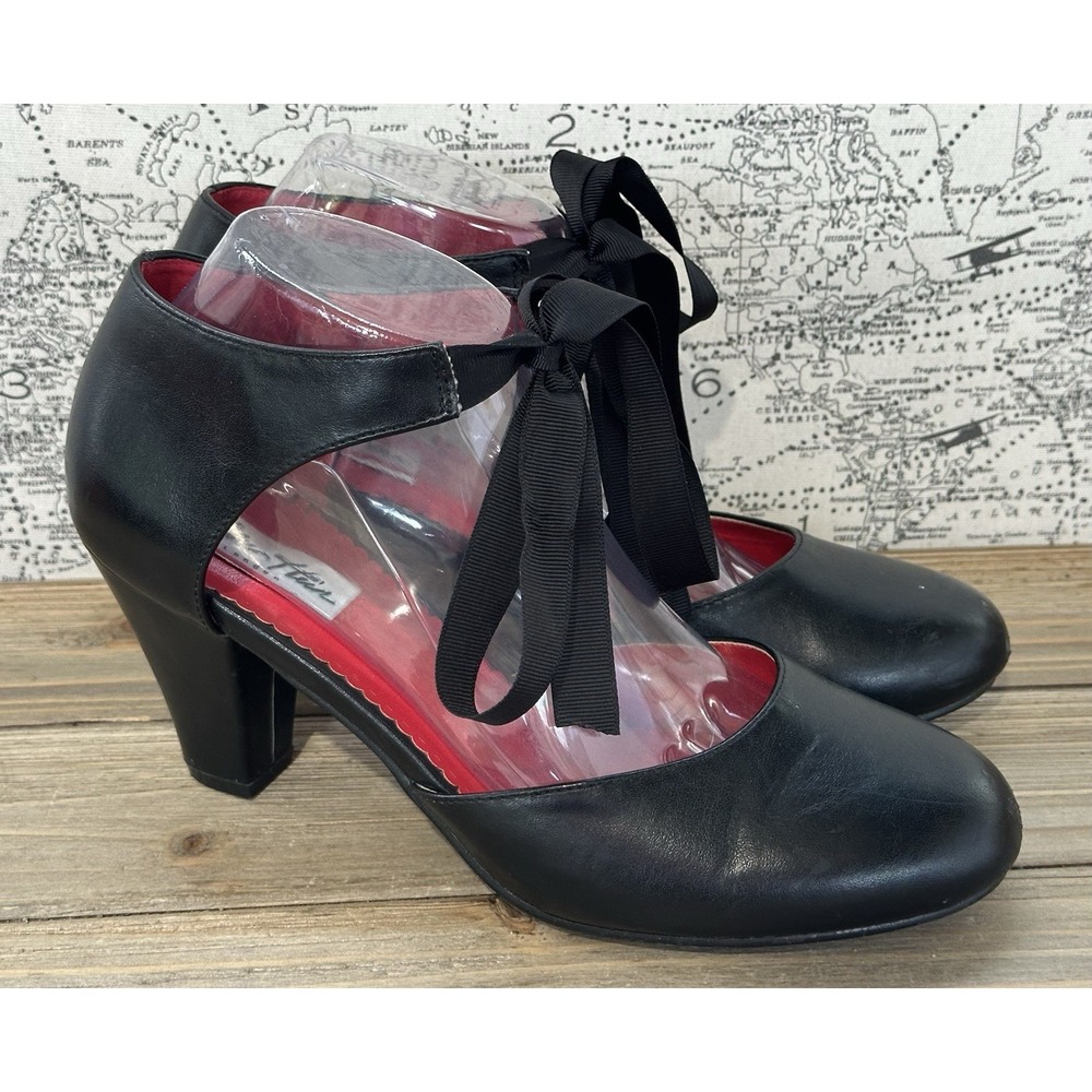 LULU HUN LONDON Retro Heels Tie Black Sz 8 Dancing Going Out Rockabilly